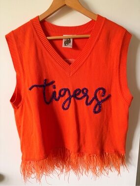 🧡💜 Queen of Sparkles Clemson Tigers Fringe Sweater Vest
